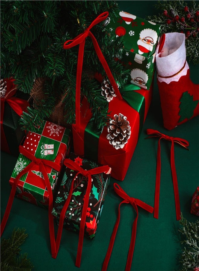 Glitinsel 24 Pcs Velvet Bows Christmas Tree Ornaments Vintage Velvet Ribbon Bows for Tree Garland Wreath Indoor Xmas Decorations(5 x 7 Inch，Width of 3/8",Dark Red) - Image 3